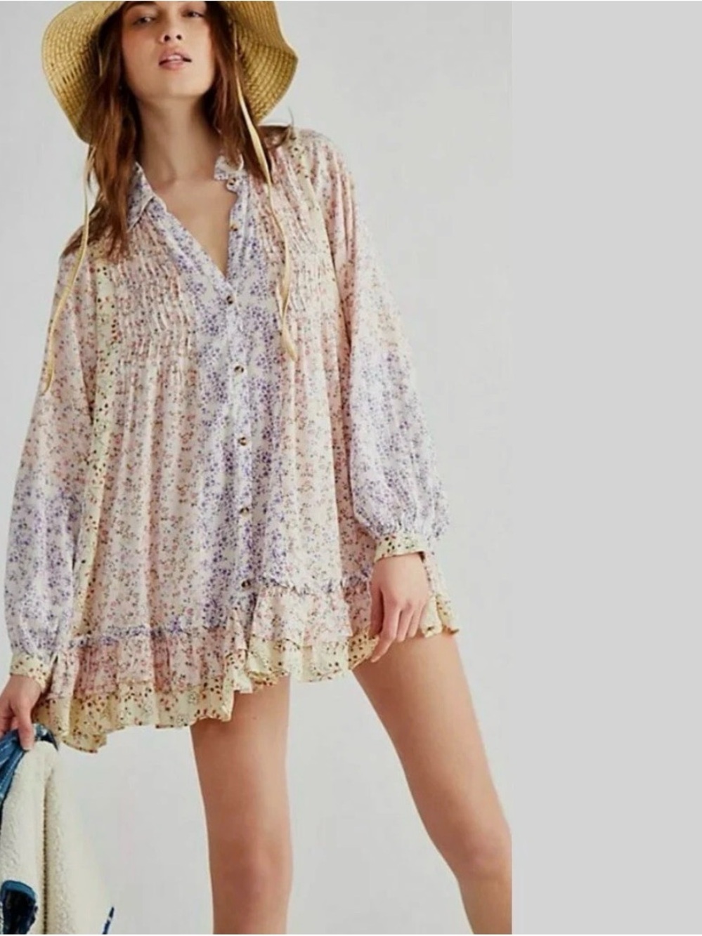 Free People Lost In You Floral dress Tunic Y2K boho White-Pink-purple Large